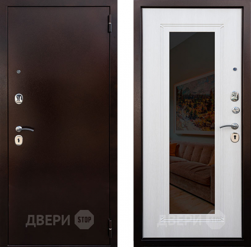Входная металлическая Дверь Снедо Патриот зеркало Белая Лиственница в Красногорск