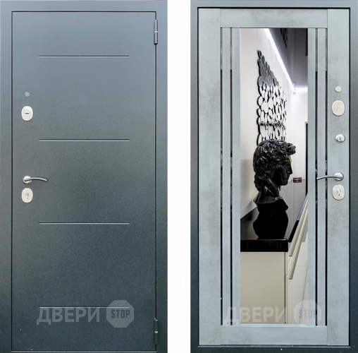 Дверь Престиж Люкс с зеркалом Бетон в Красногорск