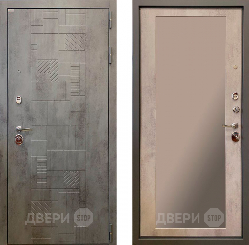 Входная металлическая Дверь Ратибор Тетрис 3К с зеркалом Бетон светлый в Красногорск