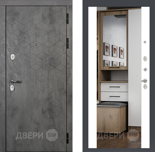 Райтвер Бетон 1501 с зеркалом Белый матовый  в Красногорск