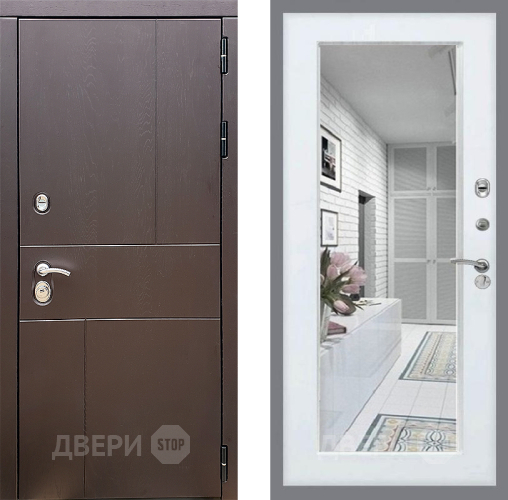 Входная металлическая Дверь Стоп УРБАН Зеркало Белый ясень в Красногорск