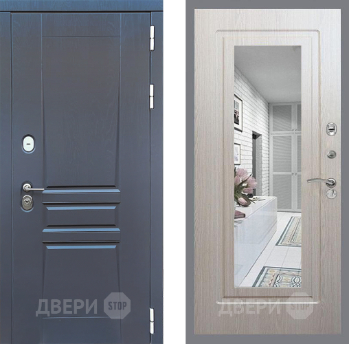 Входная металлическая Дверь Стоп ПЛАТИНУМ Зеркало ФЛ-120 Беленый дуб в Красногорск