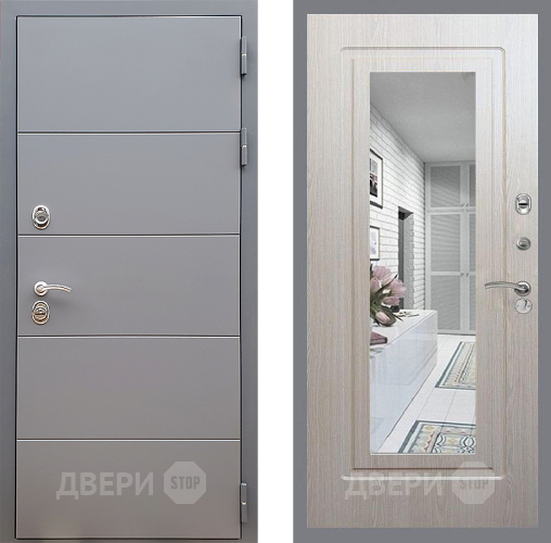 Входная металлическая Дверь Стоп АРТ ГРАФИТ Зеркало ФЛ-120 Беленый дуб в Красногорск