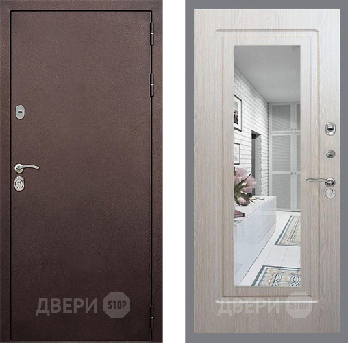 Входная металлическая Дверь Стоп КЛАССИК Медь Зеркало ФЛ-120 Беленый дуб в Красногорск