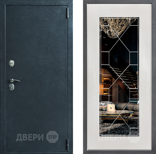 Входная металлическая Дверь Дверной континент ДК-70 Дизайн ФЛ-Тиффани Зеркало Белое дерево в Красногорск