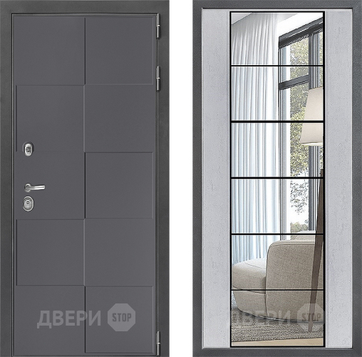 Входная металлическая Дверь Дверной континент ДК-3/606 ФЛЗ-2 Зеркало Бетон светлый в Красногорск