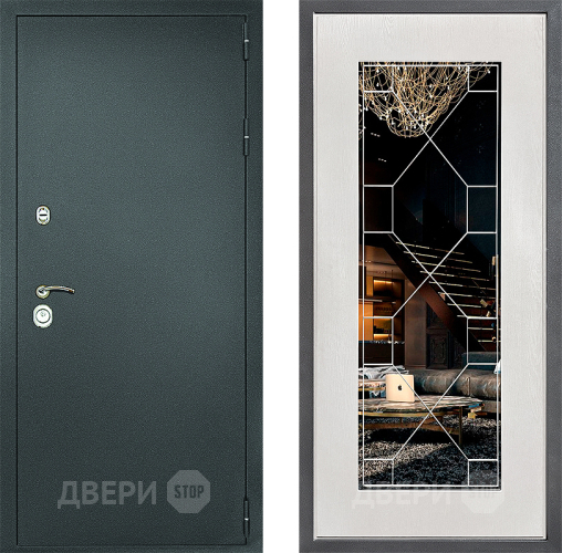 Входная металлическая Дверь Дверной континент Рубикон Серебро Дизайн ФЛ-Тиффани Зеркало Белое дерево в Красногорск