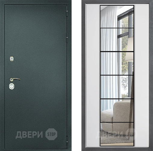 Входная металлическая Дверь Дверной континент Рубикон Серебро Дизайн ФЛЗ-2 Зеркало Белый софт в Красногорск