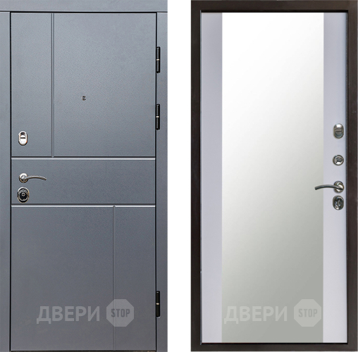Входная металлическая Дверь Престиж Горизонт Грэй Зеркало Белый софт в Красногорск