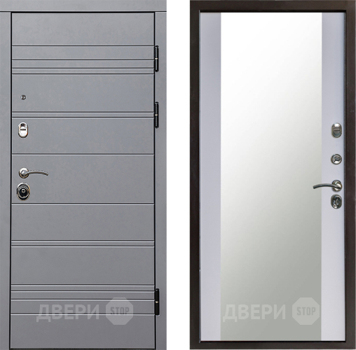 Входная металлическая Дверь Престиж Линия Грэй Зеркало Белый софт в Красногорск