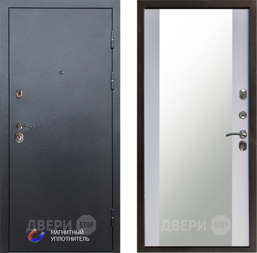 Входная металлическая Дверь Престиж Графит Зеркало Белый софт в Красногорск