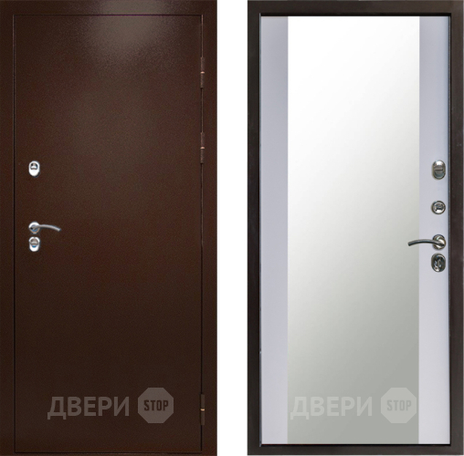 Входная металлическая Дверь Престиж TERMO с терморазрывом Снегирь Медь Зеркало Белый софт в Красногорск