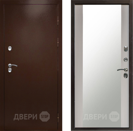 Входная металлическая Дверь Престиж TERMO с терморазрывом Снегирь Медь Зеркало Лиственница белая в Красногорск