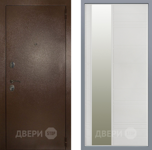 Дверь Заводские двери Эталон 3к антик медь Зеркало Лира Белый софт в Красногорск