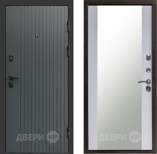 Входная металлическая Дверь Престиж Tvist Grey Зеркало Белый софт в Красногорск