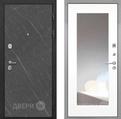 Входная металлическая Дверь Интекрон (INTECRON) Гектор Гранит Лава Оникс ФЛЗ-120-М Зеркало Белый матовый в Красногорск