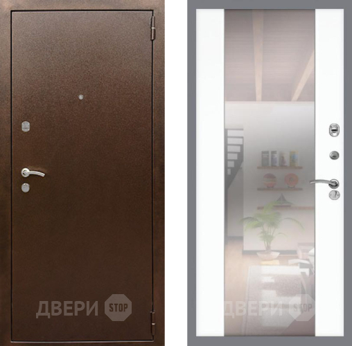 Входная металлическая Дверь Рекс (REX) 1А Медный Антик СБ-16 Зеркало Силк Сноу в Красногорск