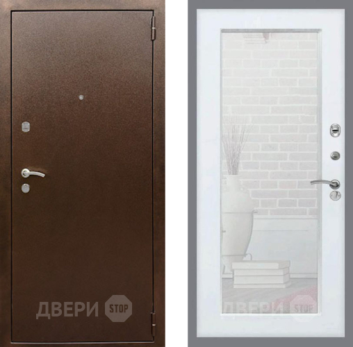 Входная металлическая Дверь Рекс (REX) 1А Медный Антик Зеркало Пастораль Белый ясень в Красногорск