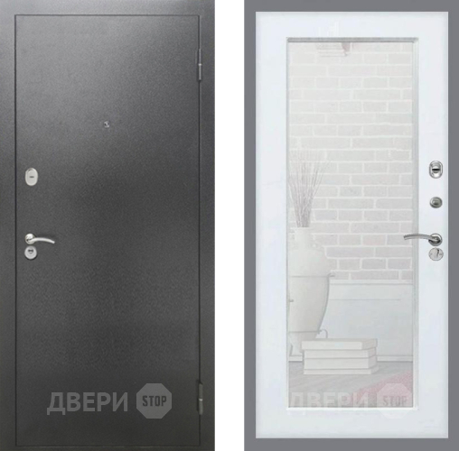 Входная металлическая Дверь Рекс (REX) 2А Серебро Антик Зеркало Пастораль Белый ясень в Красногорск