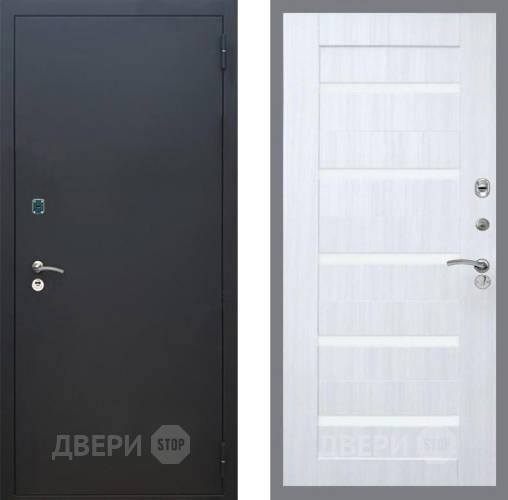 Входная металлическая Дверь Рекс (REX) 1A Черный Муар СБ-14 стекло белое Сандал белый в Красногорск
