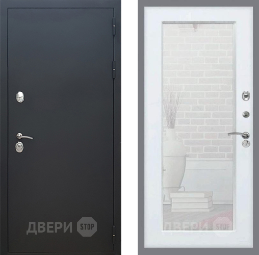 Входная металлическая Дверь Рекс (REX) 5 Черный Муар Зеркало Пастораль Белый ясень в Красногорск