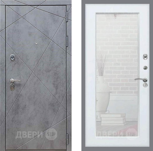 Входная металлическая Дверь Рекс (REX) 13 Бетон Темный Зеркало Пастораль Белый ясень в Красногорск